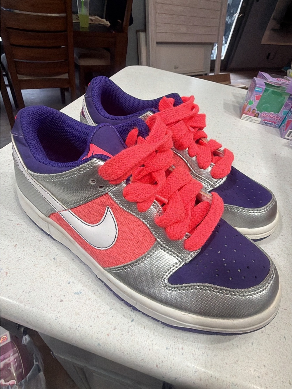 Nike Kids Silver, Purple & Bright Pink Low-Top Sneakers